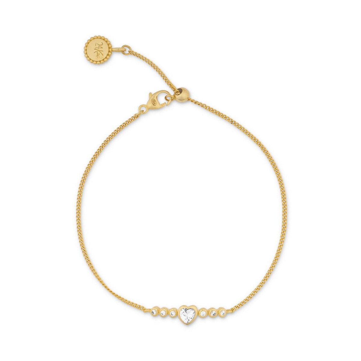 zilveren 24Kae armband, verguld hart+rondjes met cz