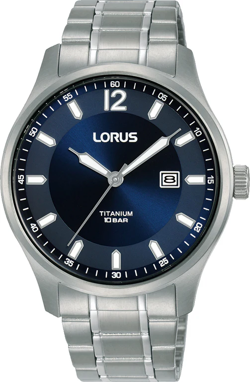 Lorus Quarts heren pols horloge model RH997QX-9 Titanium met Titanium band. 10 ATM waterdicht.