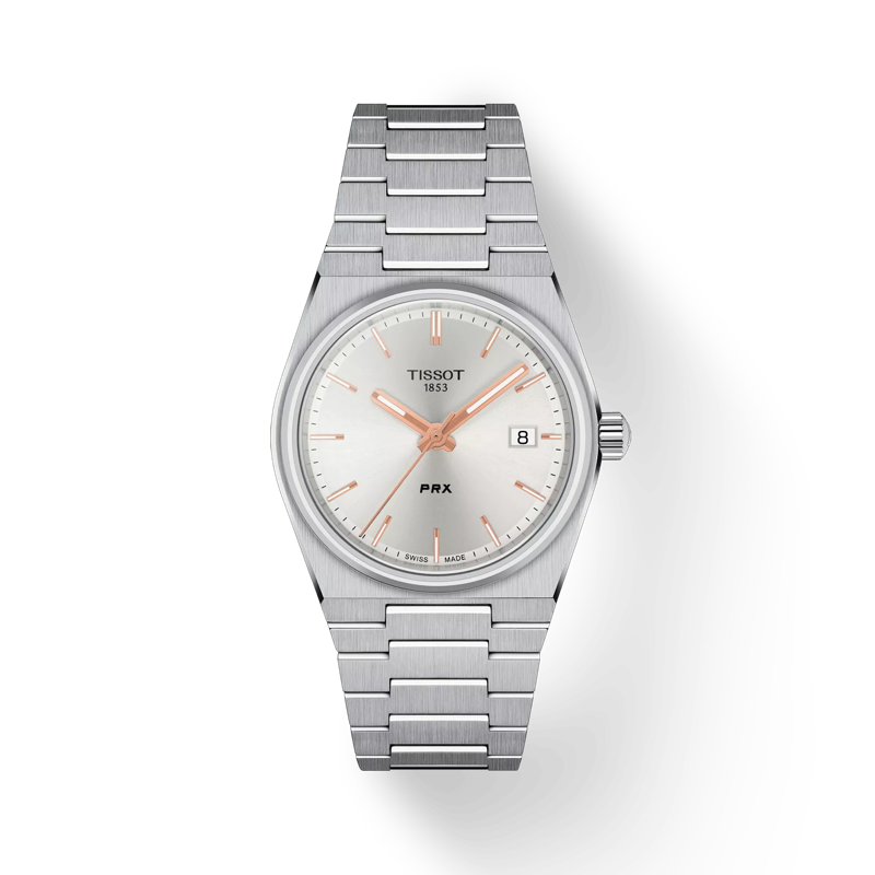 De Tissot PRX 35mm, is een stijlvolle polshorloge met een roestvrijstalen kast. Het horloge heeft een zilverkleurige band en beschikt over een handige datumaanduiding. Ideaal voor zowel formele als casual gelegenheden. Draag het met een zilveren of stalen sieraad voor een samenhangende look. Perfect voor dagelijkse elegantie.