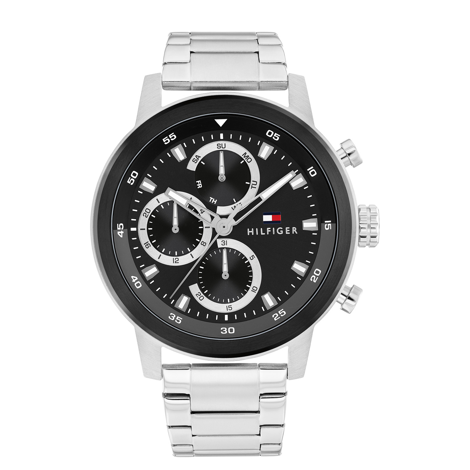 Dit Tommy Hilfiger horloge behoort tot de Rocky collectie.
Referentienummer: TH1792181 

Dit horloge van Tommy Hilfiger uit de Rocky serie is een sportief herenhorloge die niet in je collectie mag ontbreken. Het herenhorloge heeft een ronde stalen kast met een zwarte gladde bezel en een zwarte sunray wijzerplaat met een dag,- datum en 24-uursaanduiding. Opvallend zijn de zilveren accenten en de met lumibrite ingelegde wijzers en uurstrepen. Aan de kast zit een stalen schakelband met vouwsluiting. Het horloge heeft een mineraalglas, een afmeting van 46mm en is 5ATM.  

