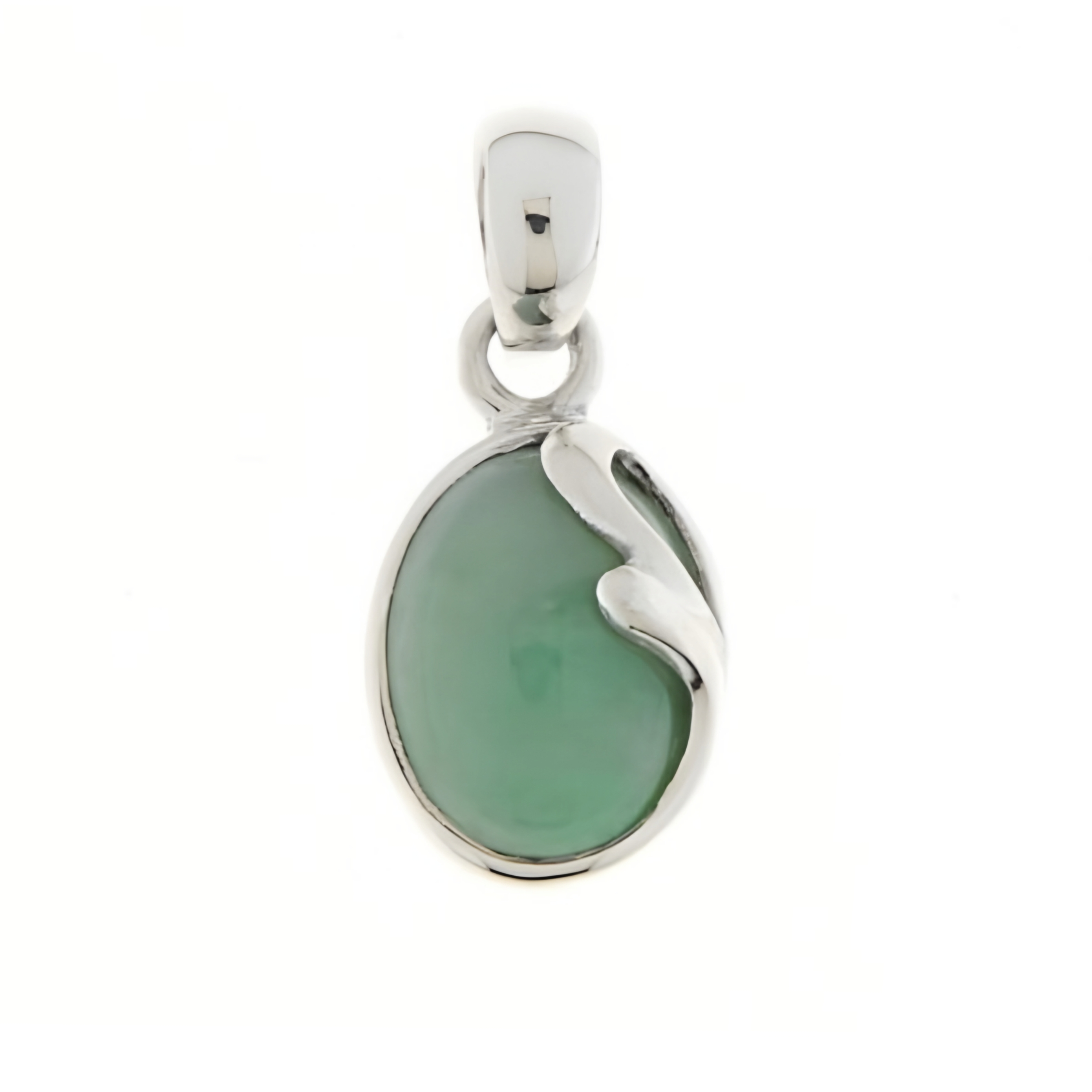 Sterling Zilveren Hanger met Ovaal Cabochon geslepen Jade