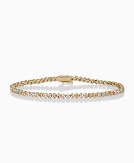 Bracelet | Tennis Round Multi CZ bezel gold plated - Silver - Small