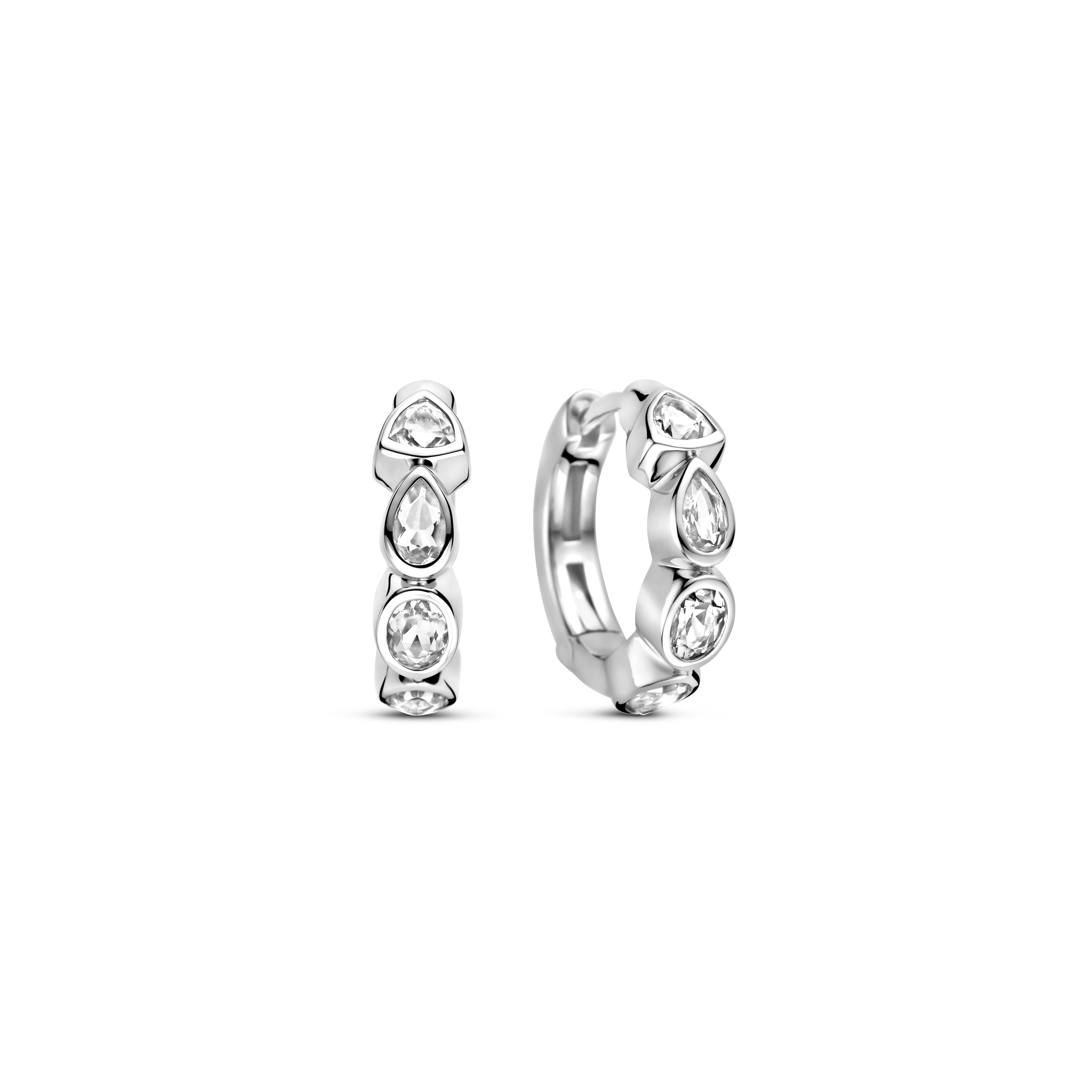 Ti Sento Milano - Zilveren klapcreolen bezet met zirconia's 16x4mm - 78002ZI