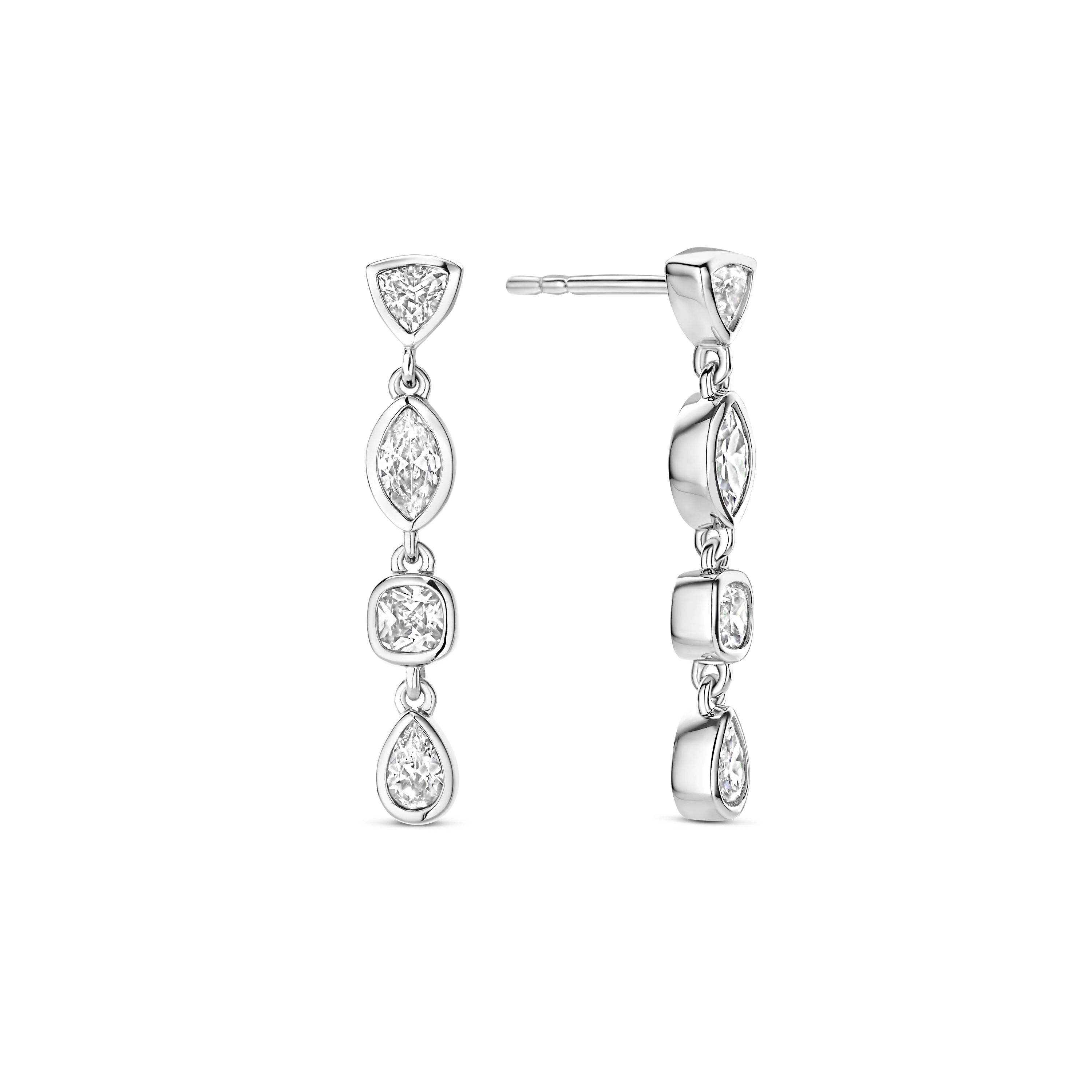 Ti Sento Milano - Zilveren oorstekers hangend met zirconia's, 25x4mm - 78003ZI