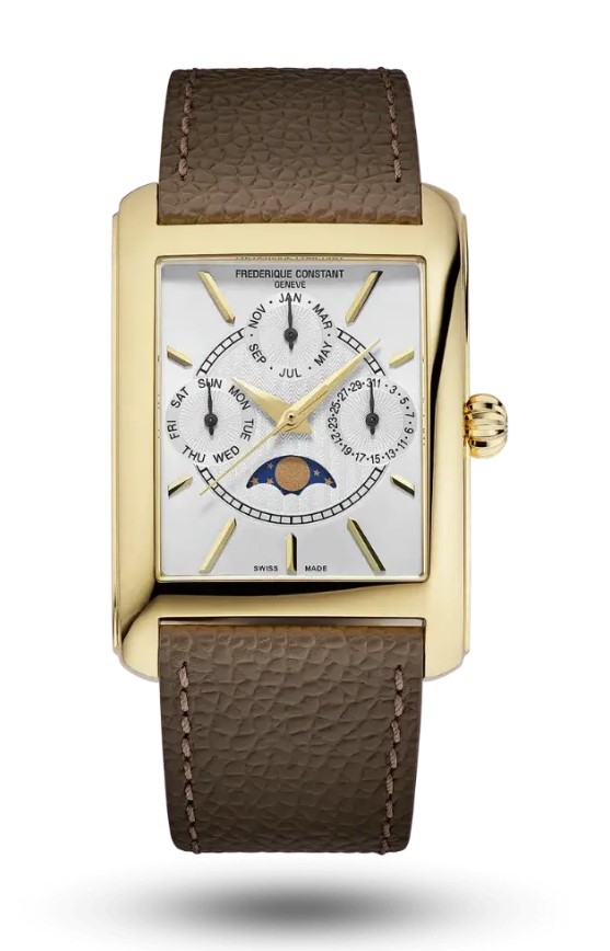 De Classics Carrée heeft een elegante, retro-uitstraling uit de jaren 20 en past perfect bij de filosofie van het merk. Het Classics Carrée-horloge heeft de elegante en retrostijl van de jaren 20 en sluit perfect aan bij de filosofie van het merk. Het horloge roept herinneringen op aan uiterst verfijnde sociale evenementen. Zonder af te zien van enkele kenmerken die het tot een absoluut Frederique Constant-horloge maken, versterkt het huis zijn positie als fabrikant van klassieke horloges door deze emblematische vorm nieuw leven in te blazen.
Volledige kalender: dag, maand, datum en maanfasen. Quartz uurwerk. Blauwe lederen band.
Zilver witte wijzerplaat. Stalen kast. 3 ATM waterbestendig.