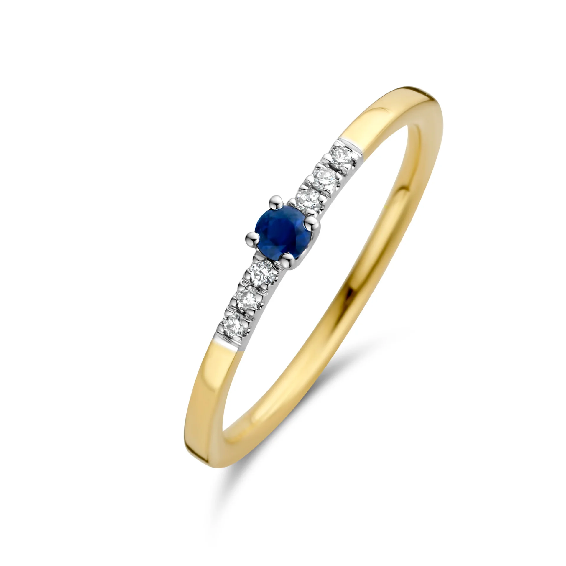 Gouden ring briljant 0.06crt. & saffier 19980146