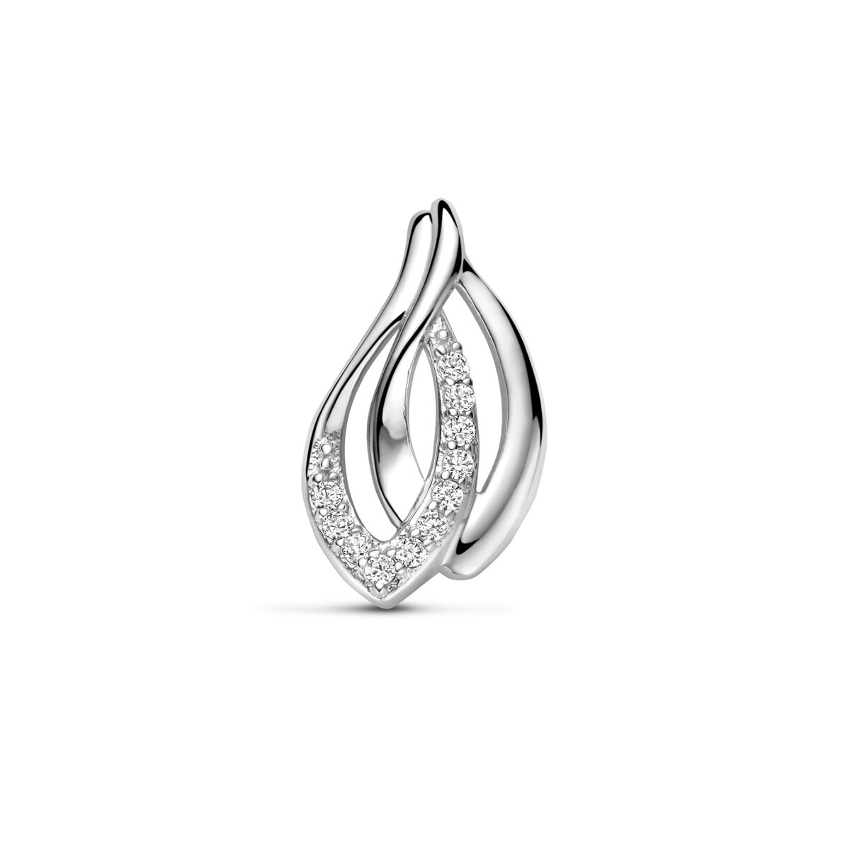 Gerhodineerd 925 zilveren hanger uitgevoerd met zirkonia. De hanger heeft een afmeting van 18x10.5mm.