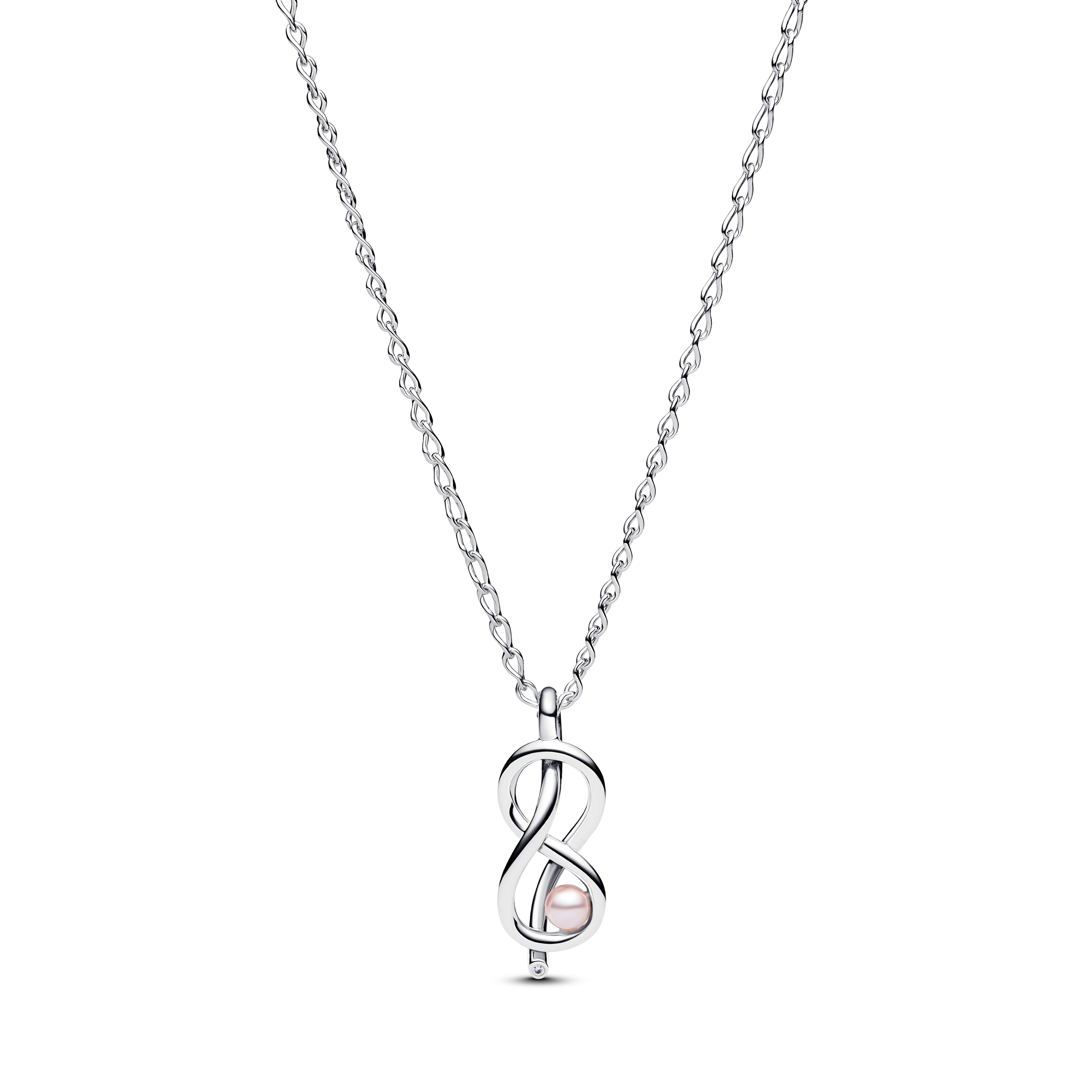 Pandora - Zilveren collier incl infinity hanger met roze imitatie parel, 50cm - 393762C01-50