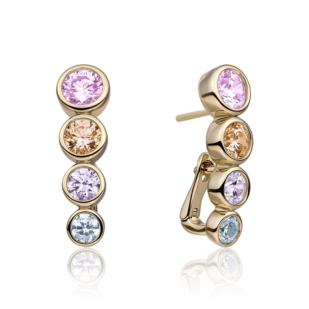 Oorbellen | Tube Push Back Oorbellen Goud - Multi CZ