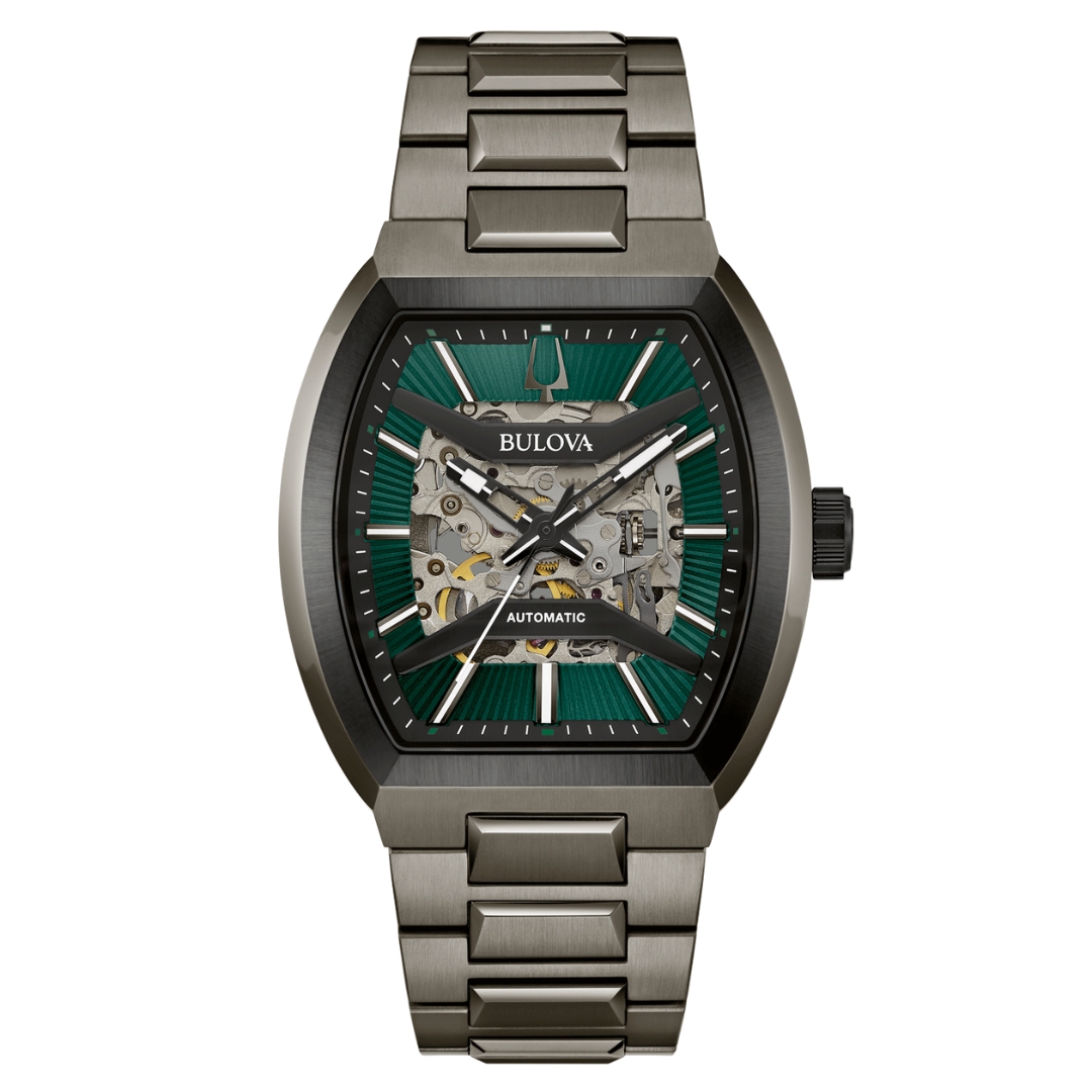 Bulova - Maquina Green Skeleton, zwart PVD staal, Automaat Cal: 8N26-Y3A, 50 meter WR, Saffierglas -  98A321