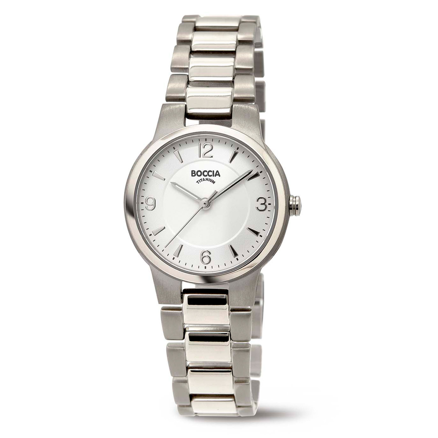 Boccia titanium dames horloge, mat/poli band, lichte wijzerplaat.