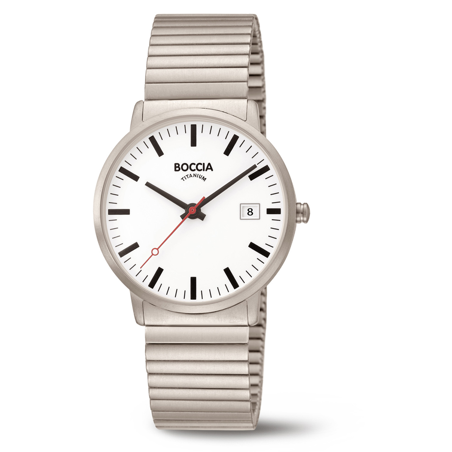 Boccia titanium herenhorloge, rekband, witte wijzerplaat met indexen en datum