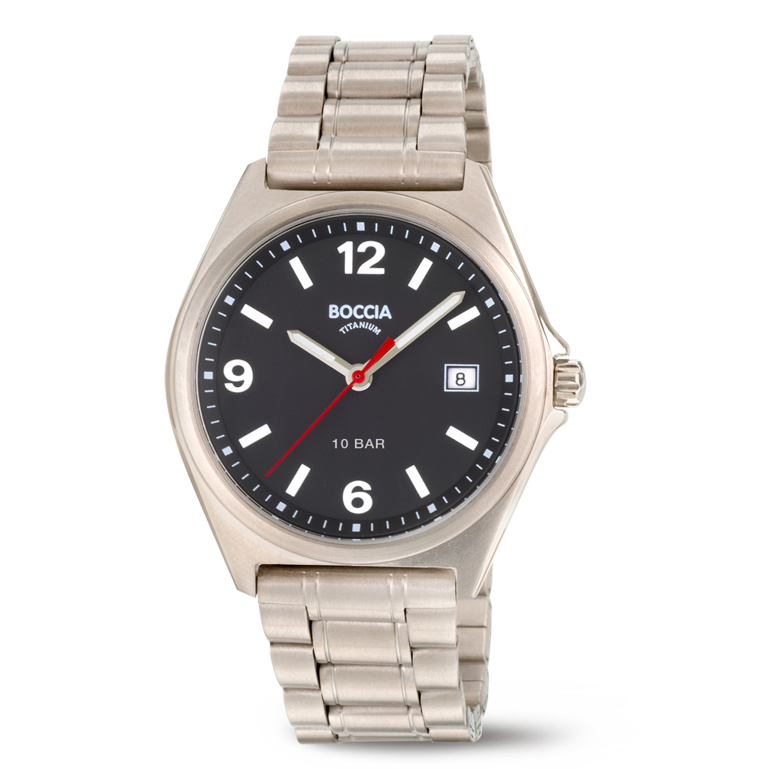 Boccia Titanium 3663-01 Heren 
Dit herenhorloge van Boccia heeft een klassieke uitstraling en een sportief uiterlijk. De 3663-01 heeft een ronde titanium horlogekast met een diameter van 39mm met een zwarte wijzerplaat met een datum en eem rode secondewijzer. Aan de titanium kast zit een mat glanzende titanium schakelband met vouwsluiting. Het horloge heeft een mineraalglas en is 10ATM. Of je nu sportief of chique gekleed gaat, dit horloge past bij elke outfit en iedere gelegenheid!

HET MERK
Boccia Titanium is het titanium merk van Nederland, dat zijn oorsprong in Duitsland vindt en is opgericht in het jaar 1992. Ontwikkeld door internationale ontwerpers. Alle titanium componenten van de BOCCIA TITANIUM collectie zijn gemaakt van 99,7% puur titanium; het bijzondere materiaal. Het is licht in gewicht, neemt de temperatuur van de huid aan en is zeer huidvriendelijk. Bovendien is het corrosie- en temperatuurbestendig.

SPECIFICATIES
- Mineraalglas
- Ronde titanium horlogekast, Ø 39mm
- Titanium horlogeband
- Zwarte wijzerplaat 
- Datum
- 10ATM
