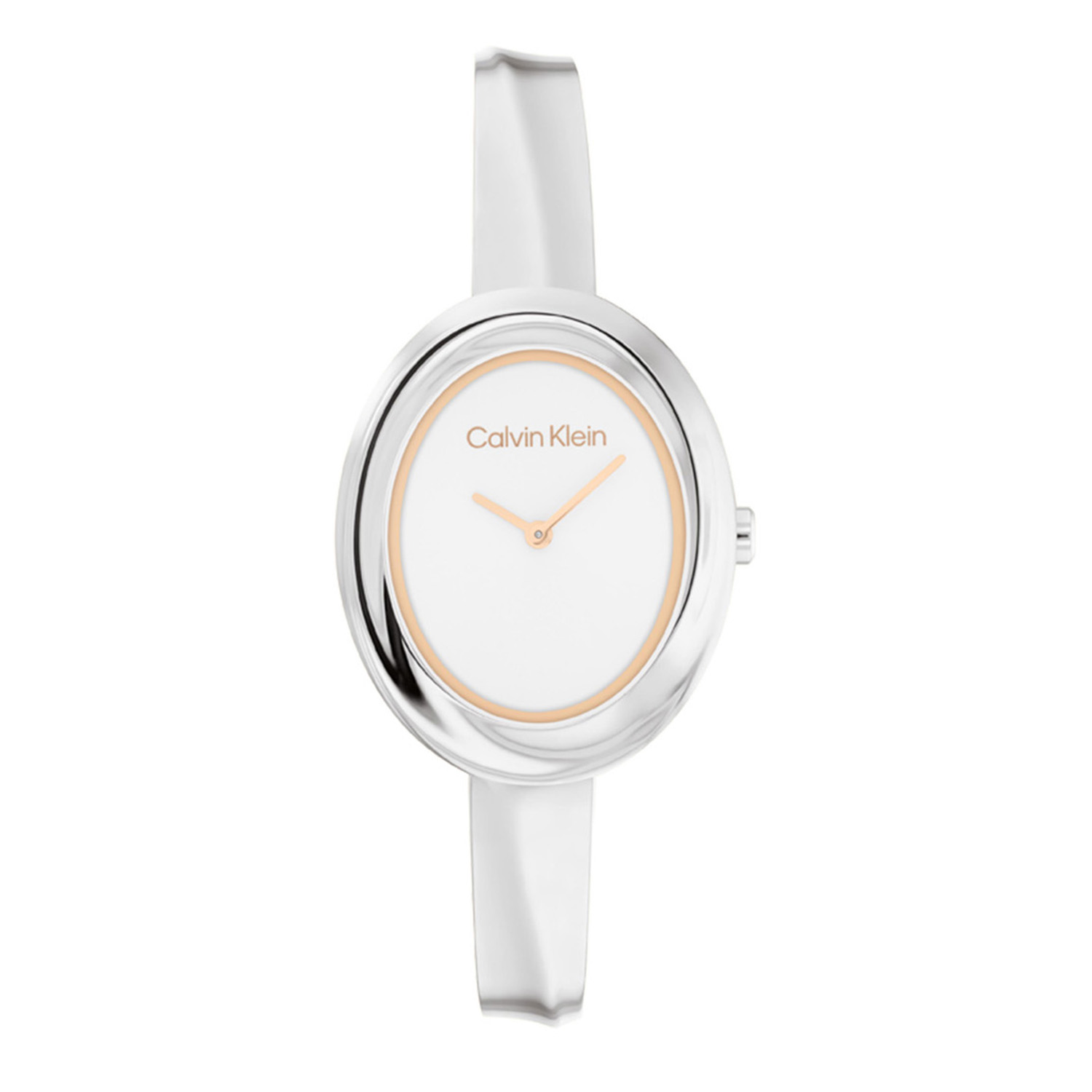 Calvin Klein CK25100055 Dames Staal Horloge 26mm 
Dit Calvin Klein dameshorloge met nr CK25100055 is een chique en stijlvol ontwerp. De stijlvolle zilverkleurige ovale stalen kast heeft een witte glanzende wijzerplaat met enkel wijzers en de merknaam. Strak aan de vol glimmende kast zit een zilverkleurige bangle band met klapsluiting. Inkorten kan dmv schakels te verwijderen aan de onderkant. Het opvallende horloge heeft een mineraalglas, een doorsnee van 26mm en is 3ATM.

OVER CALVIN KLEIN
Calvin Klein is een wereldwijd lifestylemerk dat gewaagde, vooruitstrevende idealen en een verleidelijke, vaak minimalistische, esthetiek nastreeft. Calvin Klein werd groot in de jaren 70 door haar mode- en merkjeans collecties. In de jaren 80 lanceerde Calvin Klein haar spraakmakende ondergoed dat uitdrukkelijk van logo ’s voorzien was. Vanwege het grote succes is het merk ook succesvol uitgerold in Accessoires, Parfums, Home, Brillen, Golf, Horloges en Sieraden.
Sinds de oprichting in 1968 door Calvin Klein, heeft het merk haar reputatie opgebouwd als leider in de Amerikaanse mode, dankzij een cleane esthetiek en innovatieve ontwerpen. Calvin Klein wil haar publiek verleiden en inspireren door middel van provocerende beelden en opvallende ontwerpen die prikkelen. 

SPECIFICATIES:
- Mineraalglas
- Zilverkleurige stalen kast
- Witte glanzende wijzerplaat 
- Zilverkleurige bangle band
- Ovale kastvorm, Ø 26mm
- 3ATM