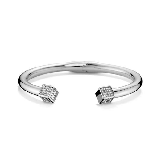 Edelstalen Bangle armband met scharnier sluiting en 64 briljant geslepen zirkonia