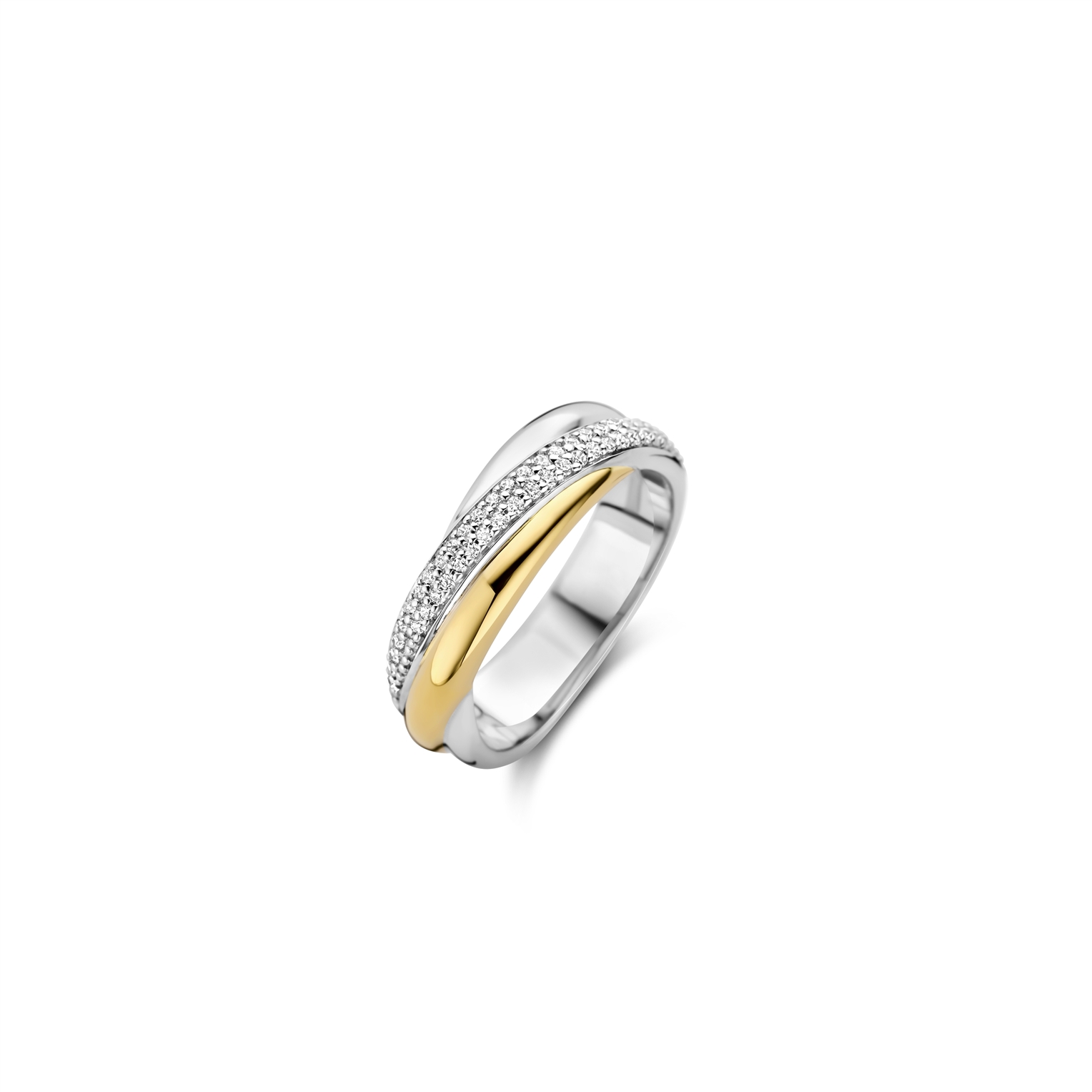 Ti Sento zilver/vergulde ring, crossover met zirkonia