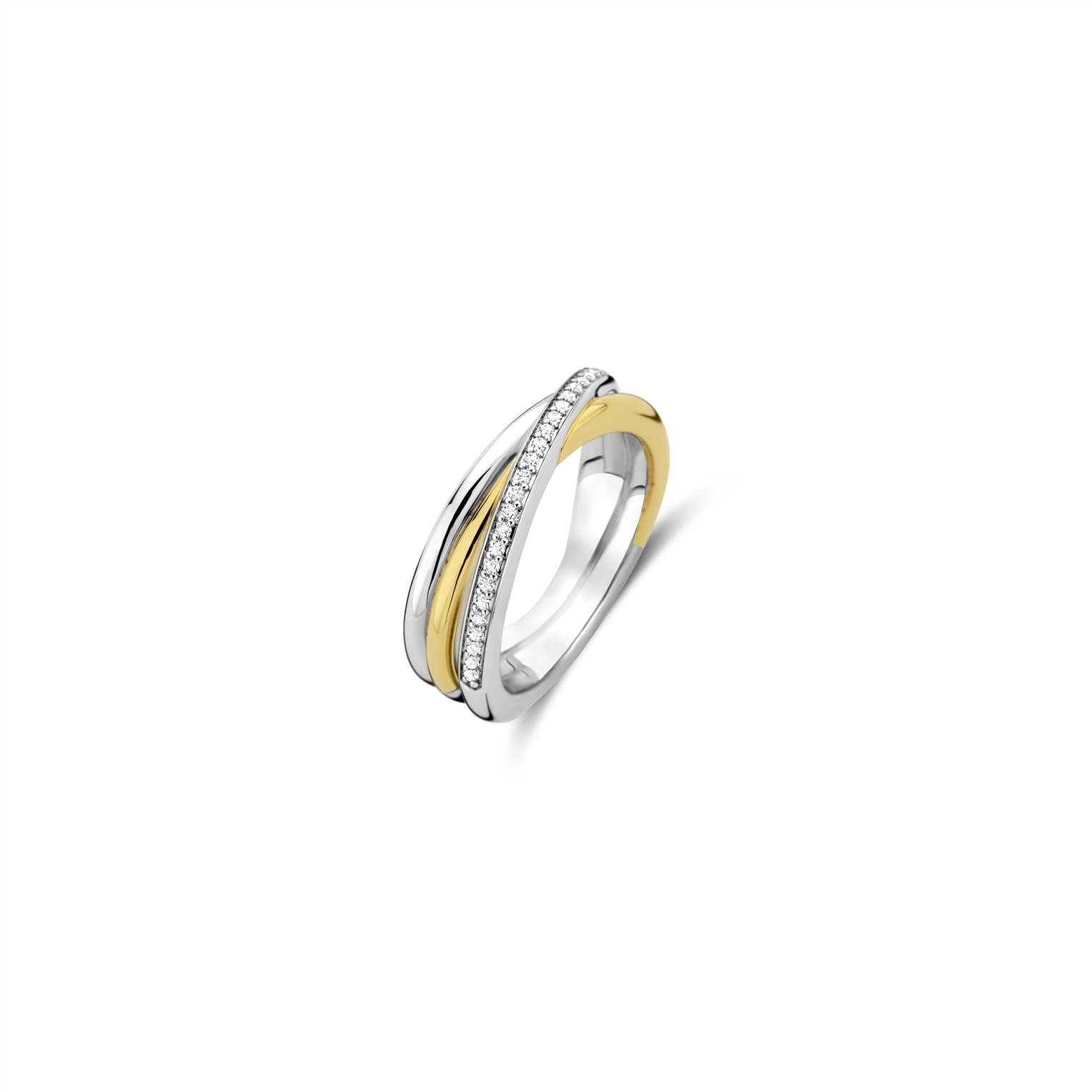 Ti Sento zilver/vergulde ring, 1 gladde ring, 1 goudkleurige ring, 1ring met zirkonia