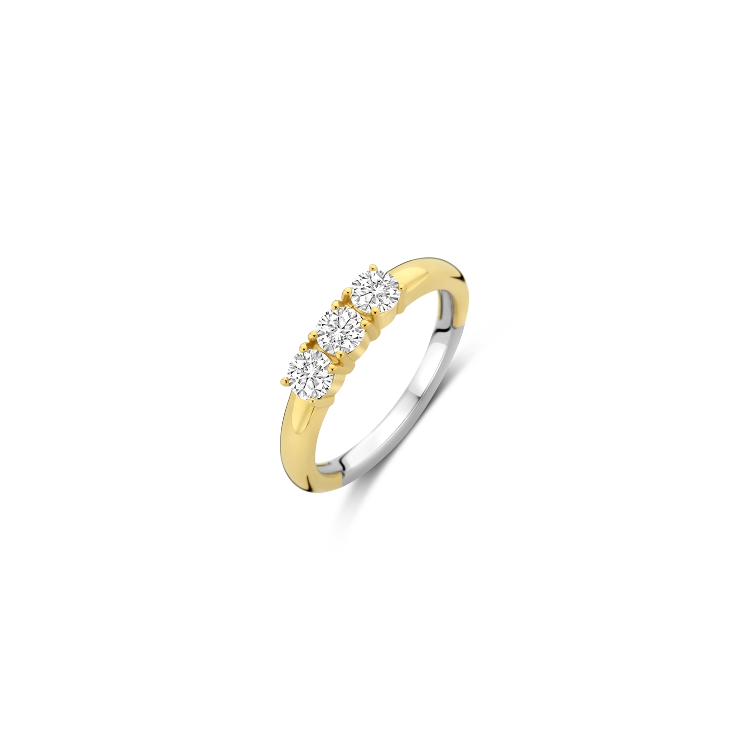 Ti Sento zilver/vergulde ring, alliance model met 3 zirkonia's