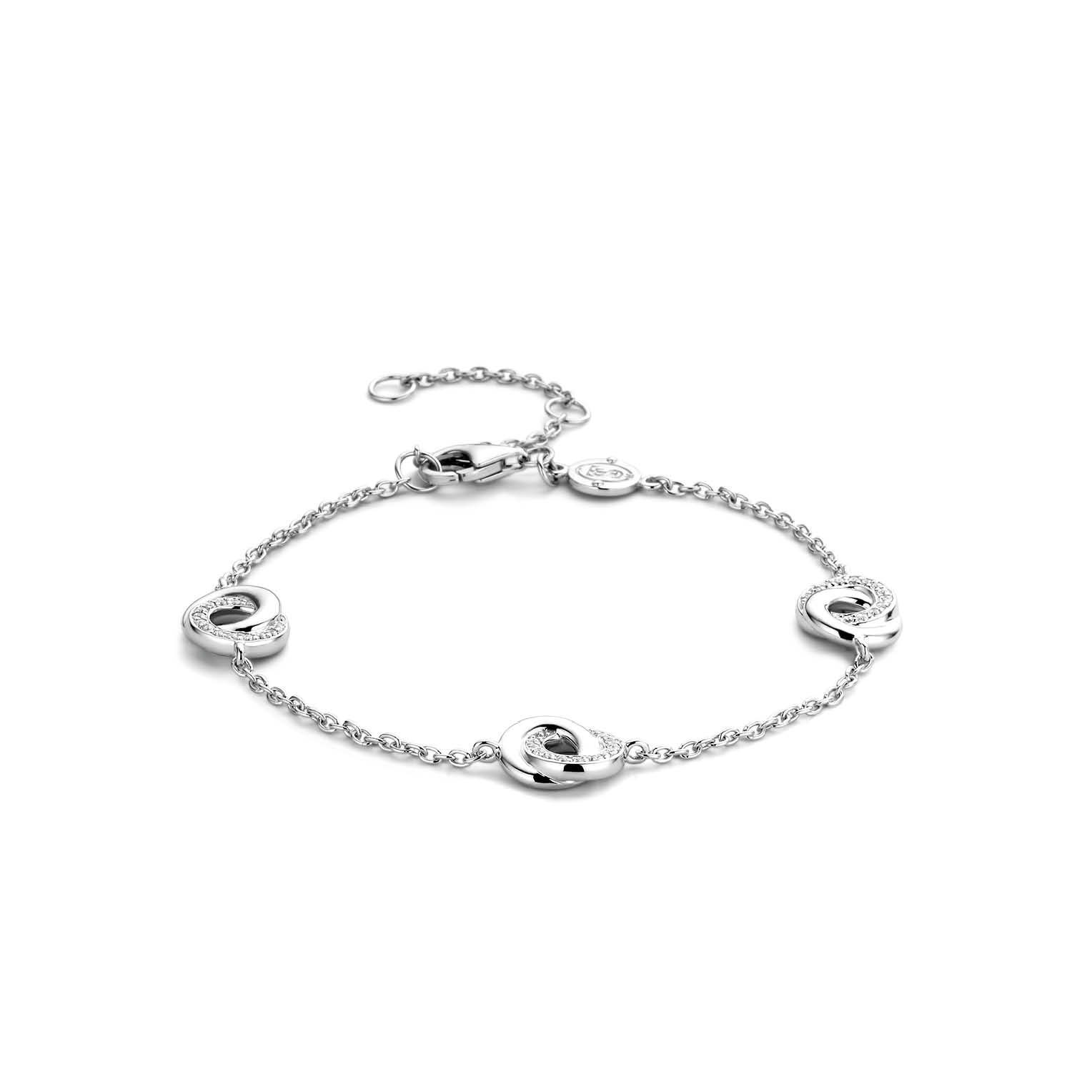 Ti Sento armband, 3x 2 ringen aan elkaar ertussen waarvan 1 met zirkonia