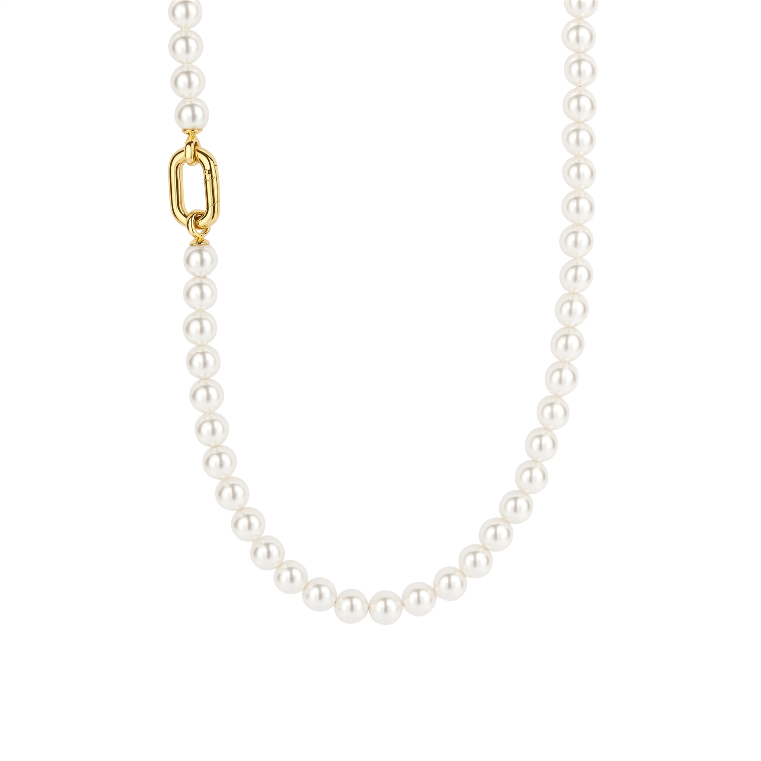 Dit vergulde TI SENTO parelsnoer 34050YP staat symbool voor tijdloze elegantie en luxe. Dit collier toont een reeks grote lichtgevende parels, stuk voor stuk zorgvuldig geselecteerd om een gevoel van verfijning uit te stralen. Het is voorzien van een geel verguld schakelslot, ontworpen om dit sieraad altijd bij je te kunnen dragen. Het colluer is gemaakt van eersteklas 925 sterling zilver en heeft een geelgoudkleurig plating die een vleugje levendigheid en glans toevoegt. De combinatie van de glanzende parels en de geelgoudkleurig schakel creëert een parelsnoer dat klassieke charme naadloos combineert met moderne allure. Verrijk je stijl met de ingetogen allure van parels en het luxueuze accent van de schakel, waardoor dit collier een tijdloos accessoire is dat klasse en verfijning uitstraalt. Het collier is verkrijgbaar in meerdere lengtes: 42, 45 en 48 cm lang. En heeft een chique en nauwsluitende pasvorm, perfect voor een klassieke en verfijnde look. Straal luxe uit met deze eyecatcher. Net als al onze sieraden is dit collier nikkelvrij en hypoallergeen, wat niet alleen stijl belooft, maar ook comfort en kwaliteit die de tand des tijds doorstaat. Het model draagt lengtemaat: 42 cm.