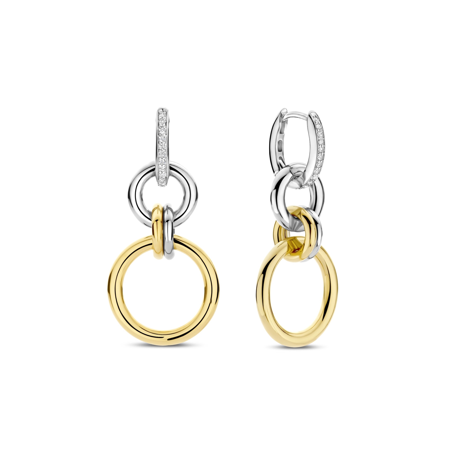 Ti Sento zilver/vergulde oorhangers, open rondjes onder elkaar
