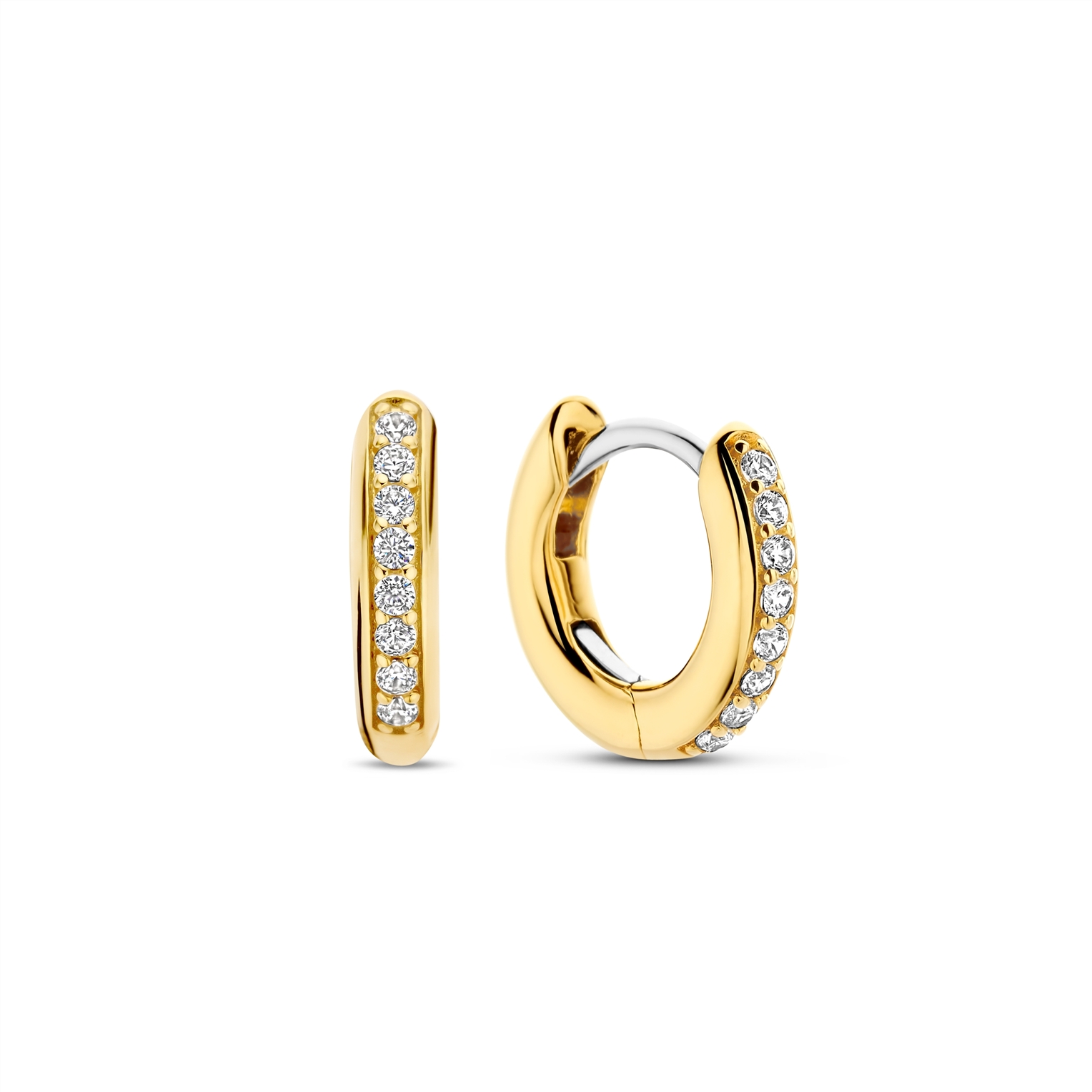 zilveren Ti Sento oorringen, verguld+pave zirconias 10mm