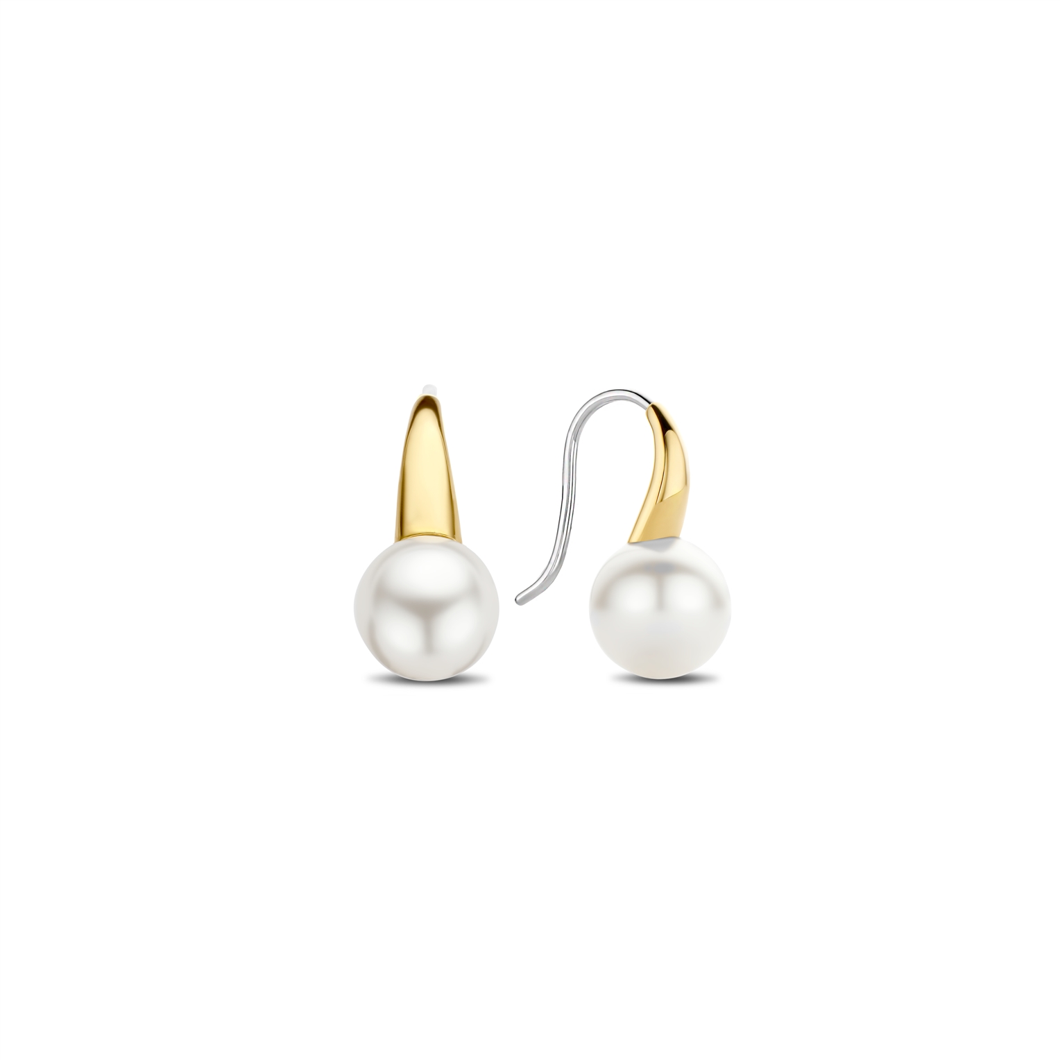 Ti Sento zilver/vergulde oorhangers met parel