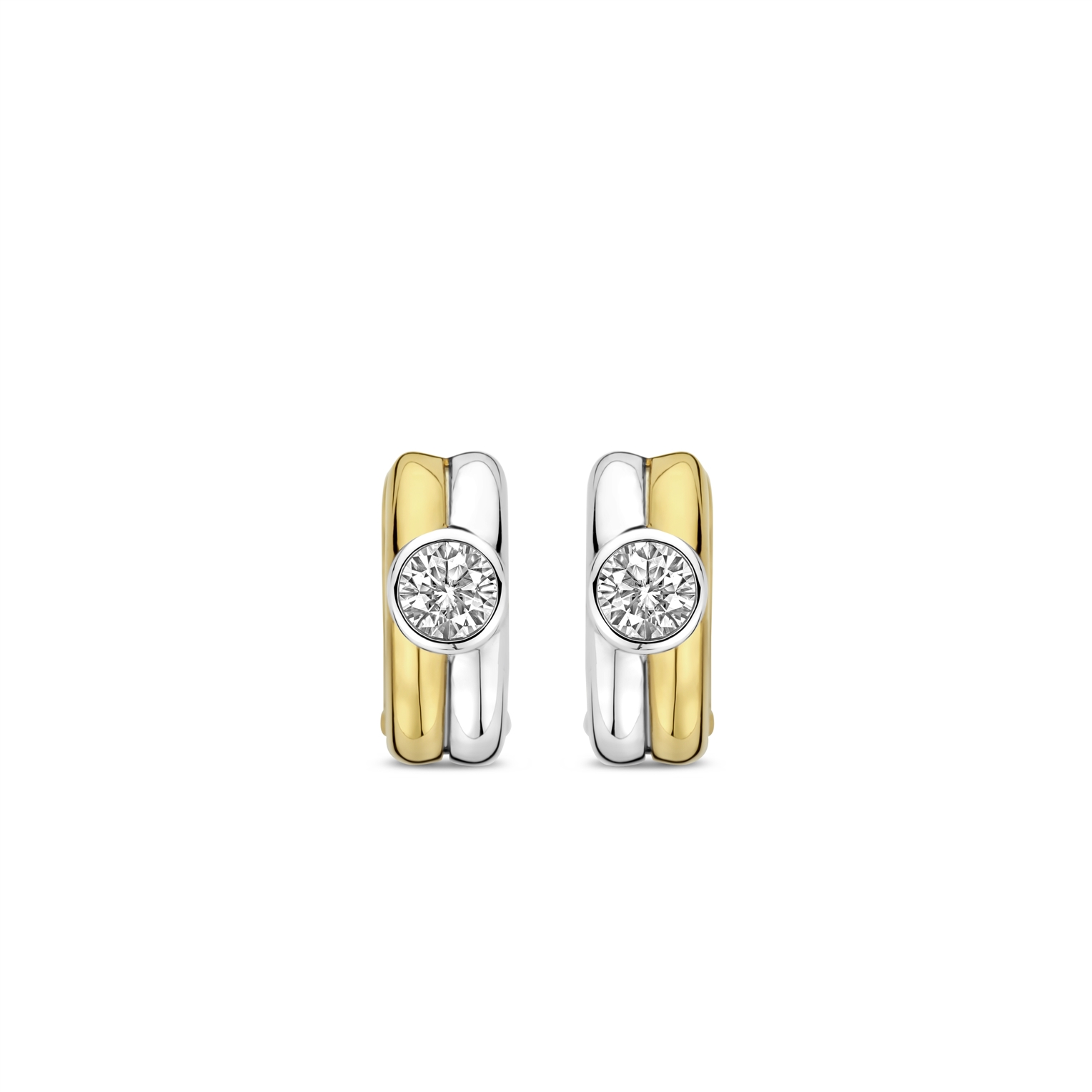 zilveren Ti Sento oorringen, bicolor 1/2 geel+ zirconia