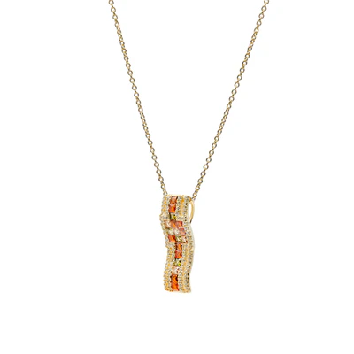 Immerse yourself in vibrant energy with our wave-shaped pendant, dyed in warm shades of orange. This contemporary accessory evokes the warmth of the sun at sunset, creating a piece that exudes vibrancy and style. The fluid wave design adds dynamism, making this pendant a symbol of movement and elegance, perfect for illuminating any occasion with its captivating orange glow.