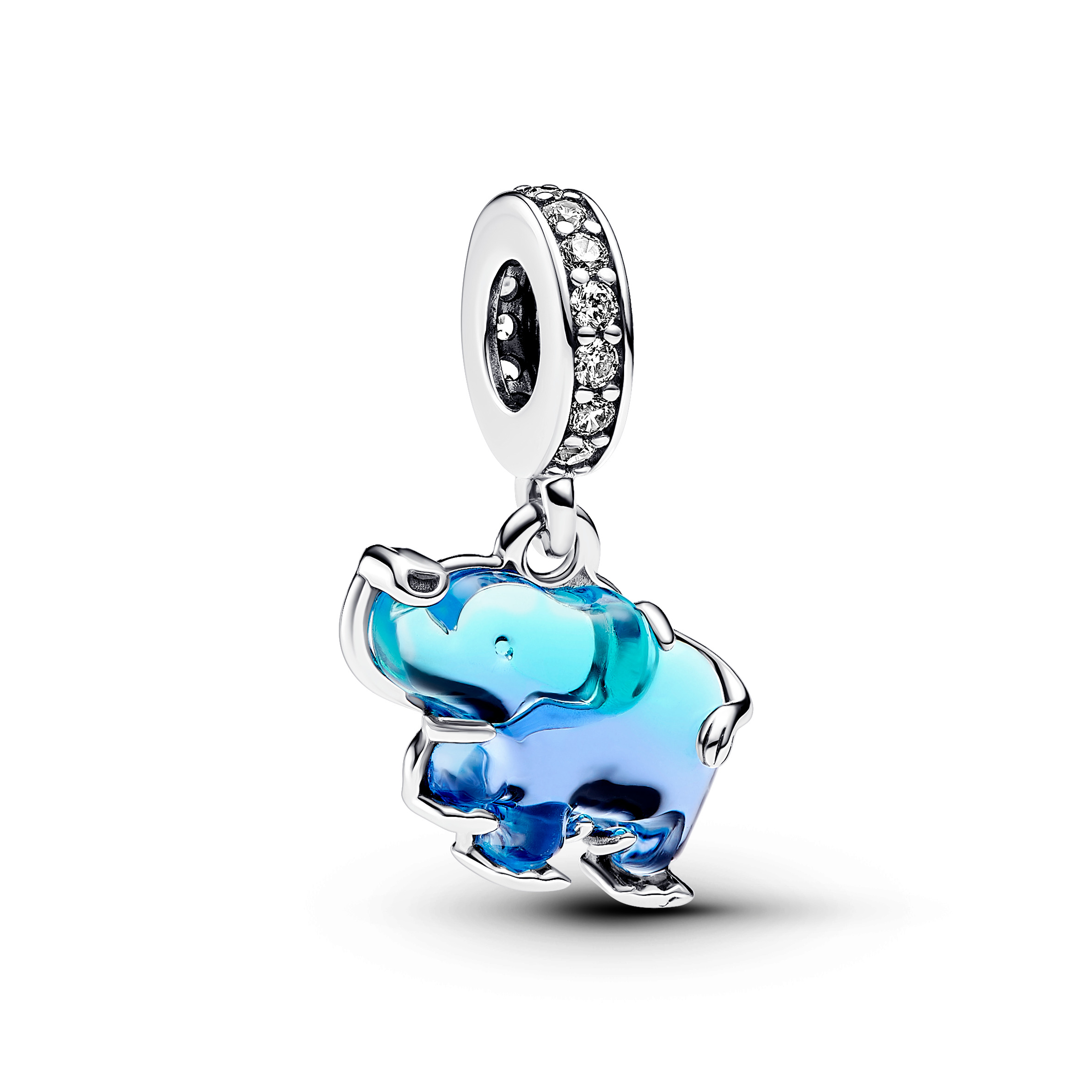 Pandora - Elephant sterling silver dangle with clear cubic zirconia and gradient bleu and purple glass - 793339C01