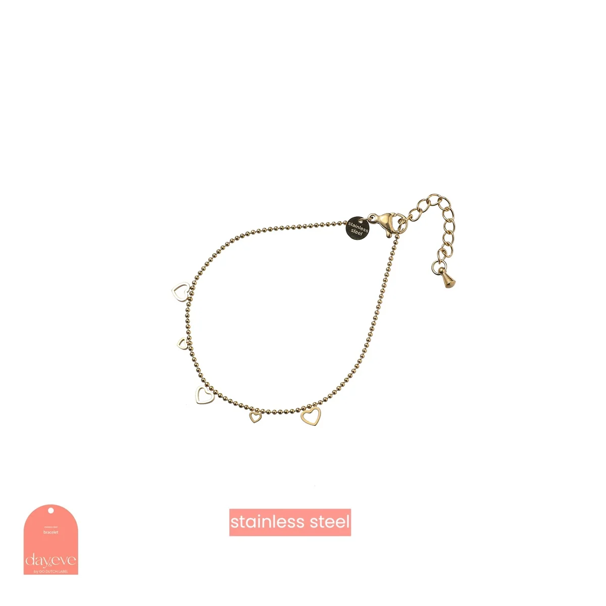 De Day & Eve armband Tiny Heart Bracelet - 14K goud verguld, is een verfijnde en tijdloze accessoire. Het combineert elegantie met een subtiel hartontwerp. Perfect om solo te dragen voor een minimalistische look of te combineren met andere armbanden voor een gelaagd effect. Ideaal voor dagelijks gebruik of speciale gelegenheden.