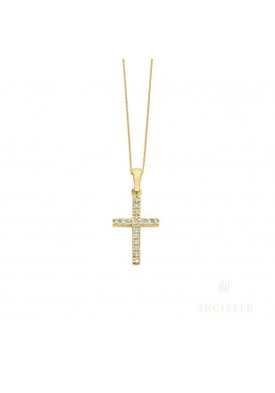 Hanger kruisje in geel goud 18 k met zirconia