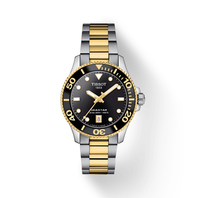 De Tissot Seastar heeft een roestvrijstalen kast en een goud/zilverkleurige band, ideaal voor zowel formele als casual gelegenheden. Het horloge is een polshorloge met datumaanduiding. Draag het bij zakelijke outfits of nette vrijetijdskleding voor een stijlvolle look. Perfect voor dagelijks gebruik dankzij de duurzame materialen en elegante uitstraling.