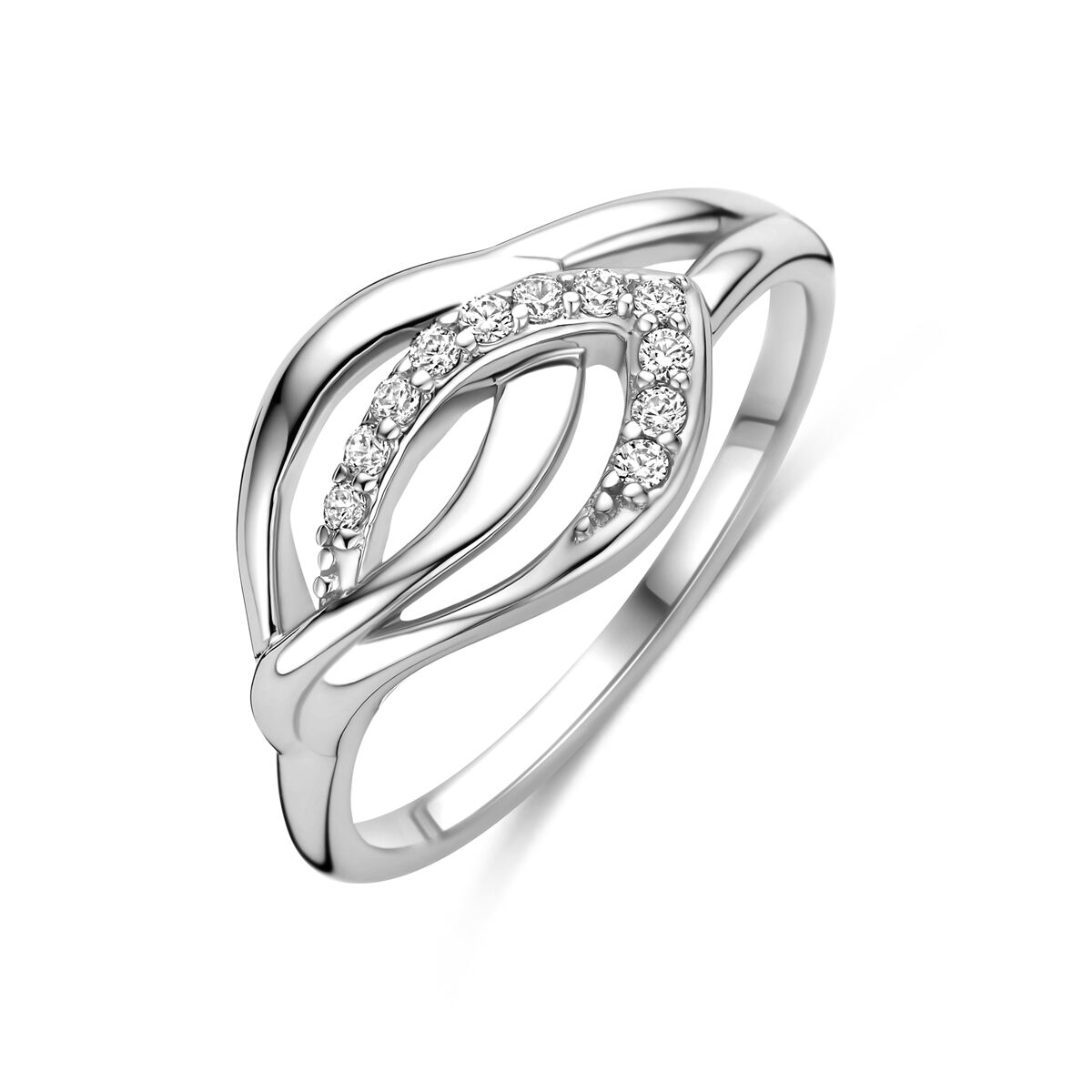 Zilveren ring, fantasiemodel met zirkonia