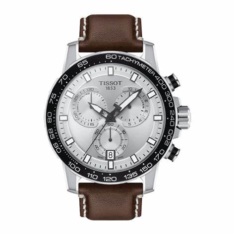 Supersport Chrono T125.617.16.031.00 herenhorloge met ronde wijzerplaat van roestvrij staal in zilver met saffierglas, kwartsuurwerk en leren band in bruin waterdicht tot 10 bar Stijlvol voor dagelijks gebruik en onovertroffen materiaalkwaliteit.