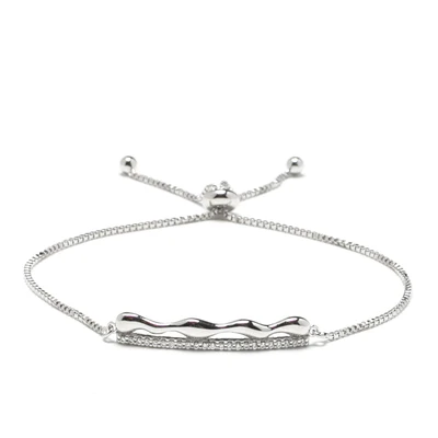 Double irregular silver bracelet with zircons, a modern and elegant design that fuses asymmetrical lines with the subtle sparkle of zircons, perfect for a sophisticated and contemporary touch.