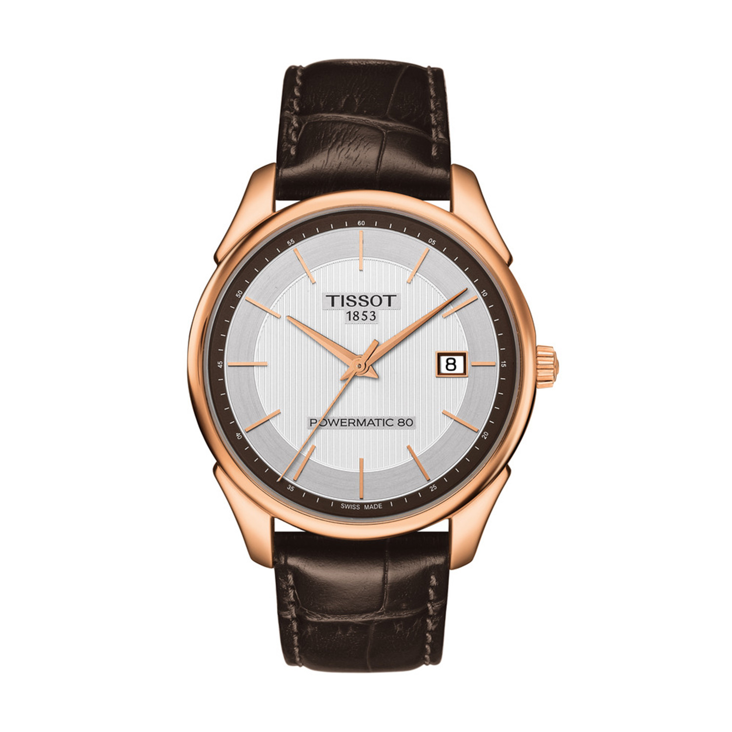 De Tissot Vintage Powermatic Automatic Gold, modelnummer T9204077603100, is een stijlvolle polshorloge met een gouden kast en een bruine band. Het horloge heeft een diameter van 40 mm, biedt een datumfunctie en straalt luxe uit. Perfect voor formele gelegenheden, het voegt elegantie toe aan elke outfit. Draag het met een net pak of stijlvolle avondkledij.