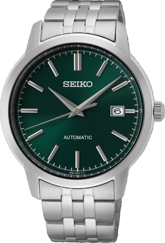 Dit is een herenhorloge van het merk Seiko. Het is een analoog horloge gemaakt van staal. De diameter van de kast is 41.2 mm en de kast is 12 mm dik.
De verdere specificaties van het horloge zijn als volgt:
Kastvorm: rond
Kastkleur: zilverkleurig
Kastmateriaal: staal
Bandbreedte: 18 mm
Bandlengte: 211.2 mm
Sluiting: vouwsluiting met drukker
Wijzerplaatkleur: groen
Glassoort: hardlex mineraal glas
Waterdichtheid: 10 ATM
Techniek: automaat