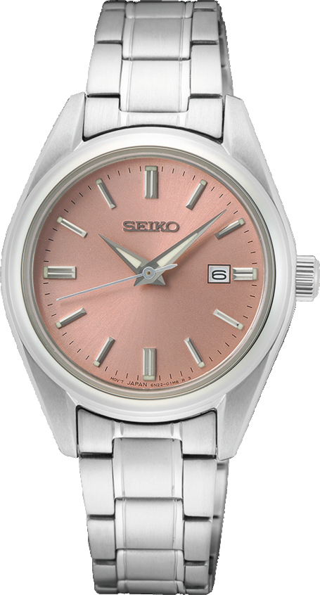 Dit is een dameshorloge van het merk Seiko. Het is een analoog horloge gemaakt van staal. De diameter van de kast is 29.8 mm en de kast is 8.8 mm dik.
De verdere specificaties van het horloge zijn als volgt:
Kastvorm: rond
Kastkleur: zilverkleurig
Kastmateriaal: staal
Bandbreedte: 14 mm
Bandlengte: 213.8 mm
Sluiting: vouwsluiting met drukker
Wijzerplaatkleur: roze
Glassoort: saffier glas
Waterdichtheid: 10 ATM
Techniek: quartz