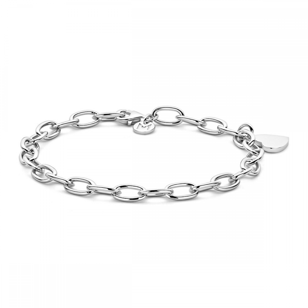 Moments biedt een basis zilveren sieradencollectie. De collectie bestaat uit tijdloze sieraden met fashion twist, de sieraden zijn draagbaar voor elk moment van de dag. Alle sieraden zijn vervaardigd van de hoogste kwaliteit sterling zilver en alle zirkonia stenen zijn met de hand gezet. Mooie armband van Moments met artikelnummer 25411AW. Deze schakelarmband is van gerhodineerd zilver. De armband bestaat uit afgeronde ovale schakels en heeft een dikte van 5 mm. Het is leuk om deze armband te combineren met andere sieraden van Moments.