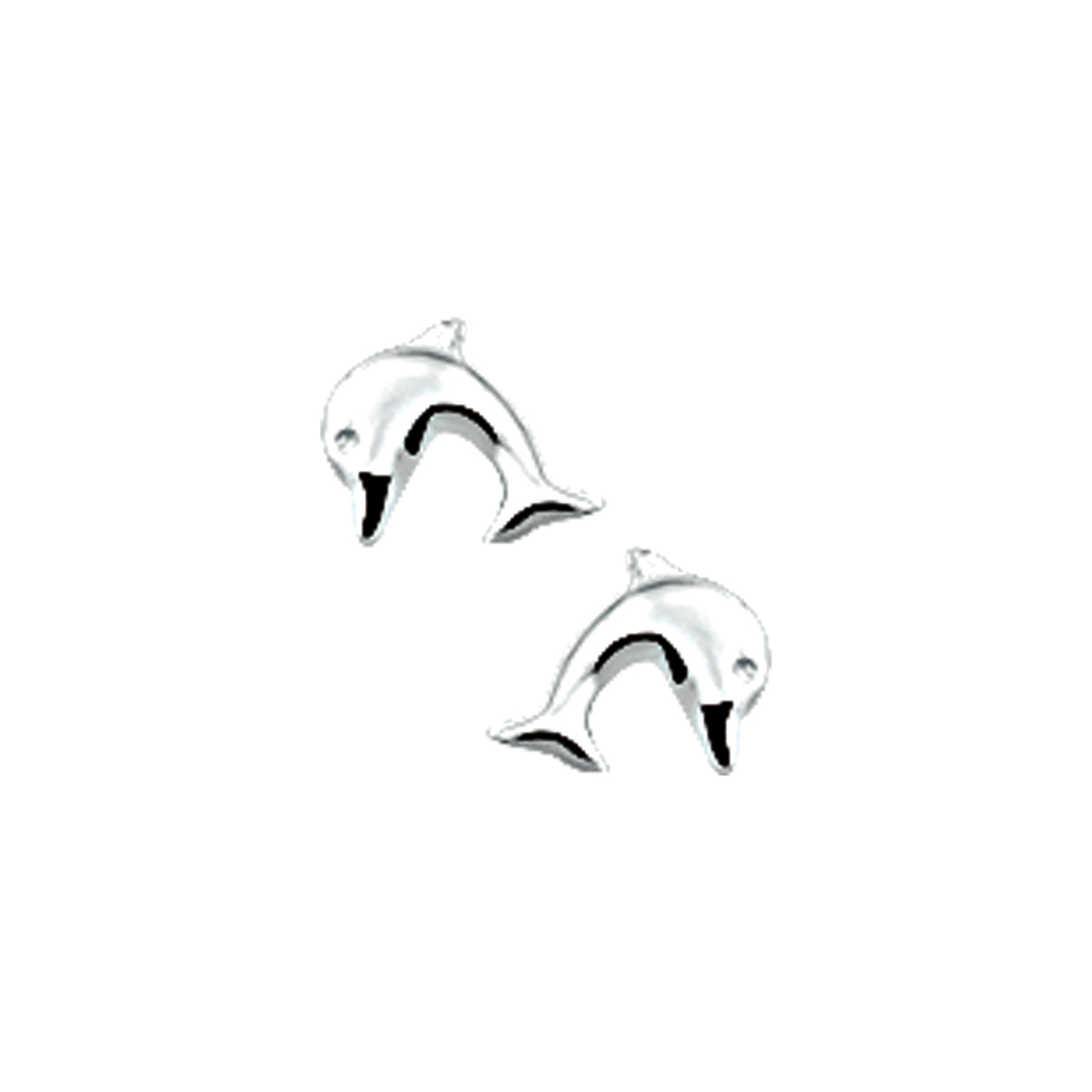 Zilveren oorknoppen met een dolfijn. 
Doelgroep: kinderen
Breedte: 5.5 mm
Hoogte: 6.5 mm