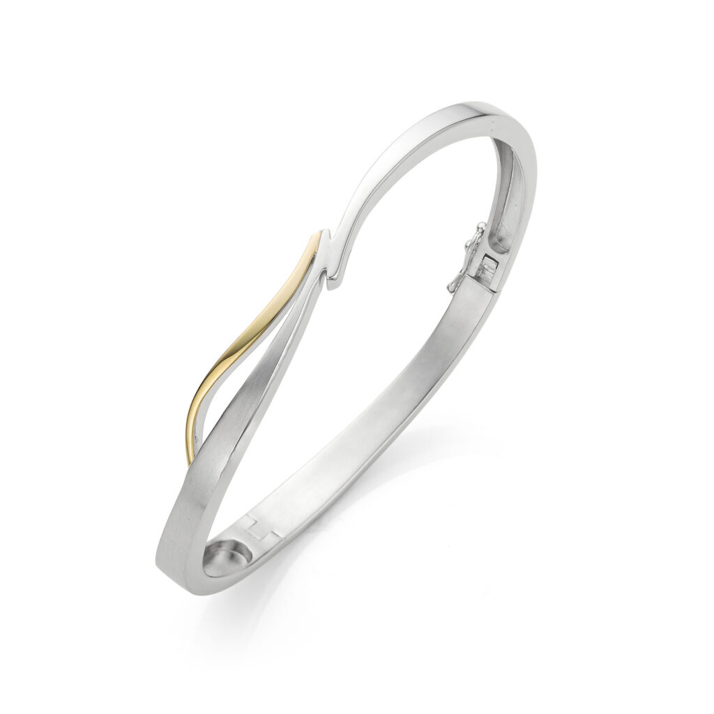 zilveren slavenarmband, bicolor mat/poly massief