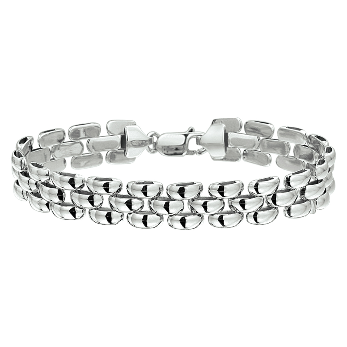 Gerhodineerd zilveren panter armband. De schakelbreedte is 10mm.