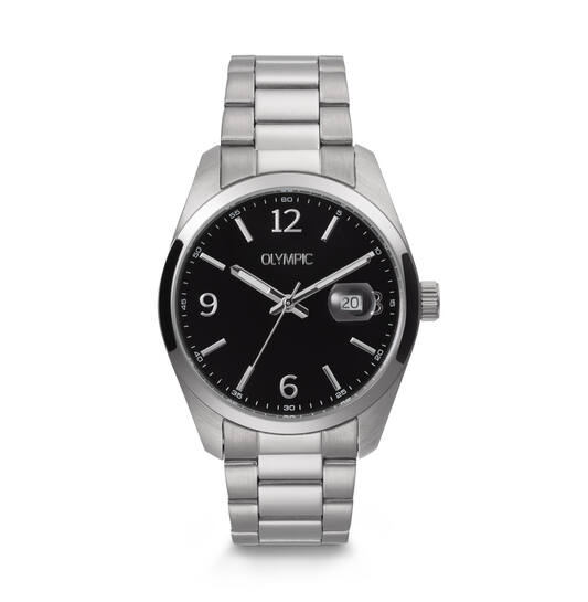Olympic OL75HSS003 Louis Horloge Heren Staal 39mm 
Dit unieke Olympic horloge met artikelnummer: OL75HSS003 is een classic herenhorloge. Het horloge heeft een stalen kast met een glanzende bezel, een zwarte wijzerplaat met streepjes als uursaanduiding en een datum. Aan de kast zit een stalen schakelband met een vouwsluiting. Het horloge heeft een mineraalglas, een doorsnee van 39mm en is 5ATM.

Het merk:
Het Nederlandse horlogemerk Olympic levert stoere chronografen, slimline series, digitale uurwerken en elegante dameshorloges. De prijs-kwaliteitverhouding staat bij Olympic hoog in het vaandel met prijzen die uiteenlopen van € 34,95 tot en met € 159,00.

100% Nederlands ontwerp, waterdicht en standaard 3 jaar fabrieksgarantie.

Specificaties:
- Ronde kast Ø 39mm
- Stalen horlogekast
- Zwarte wijzerplaat
- Stalen schakelband
- 5ATM 
- Standaard 3 jaar fabrieksgarantie
- Mineraalglas