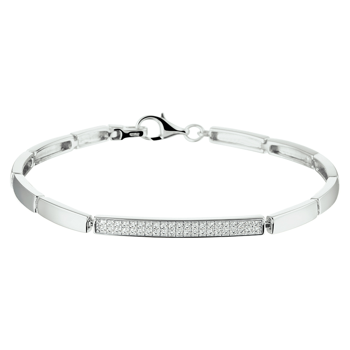 Gerhodineerd zilveren 5mm brede armband met een lengte van 18.5cm uitgevoerd met een luxe pave van briljant geslepen zirkonia. De armband is te combineren met bijpassende sieraden uit onze collectie. De schakelbreedte is 5.0mm.