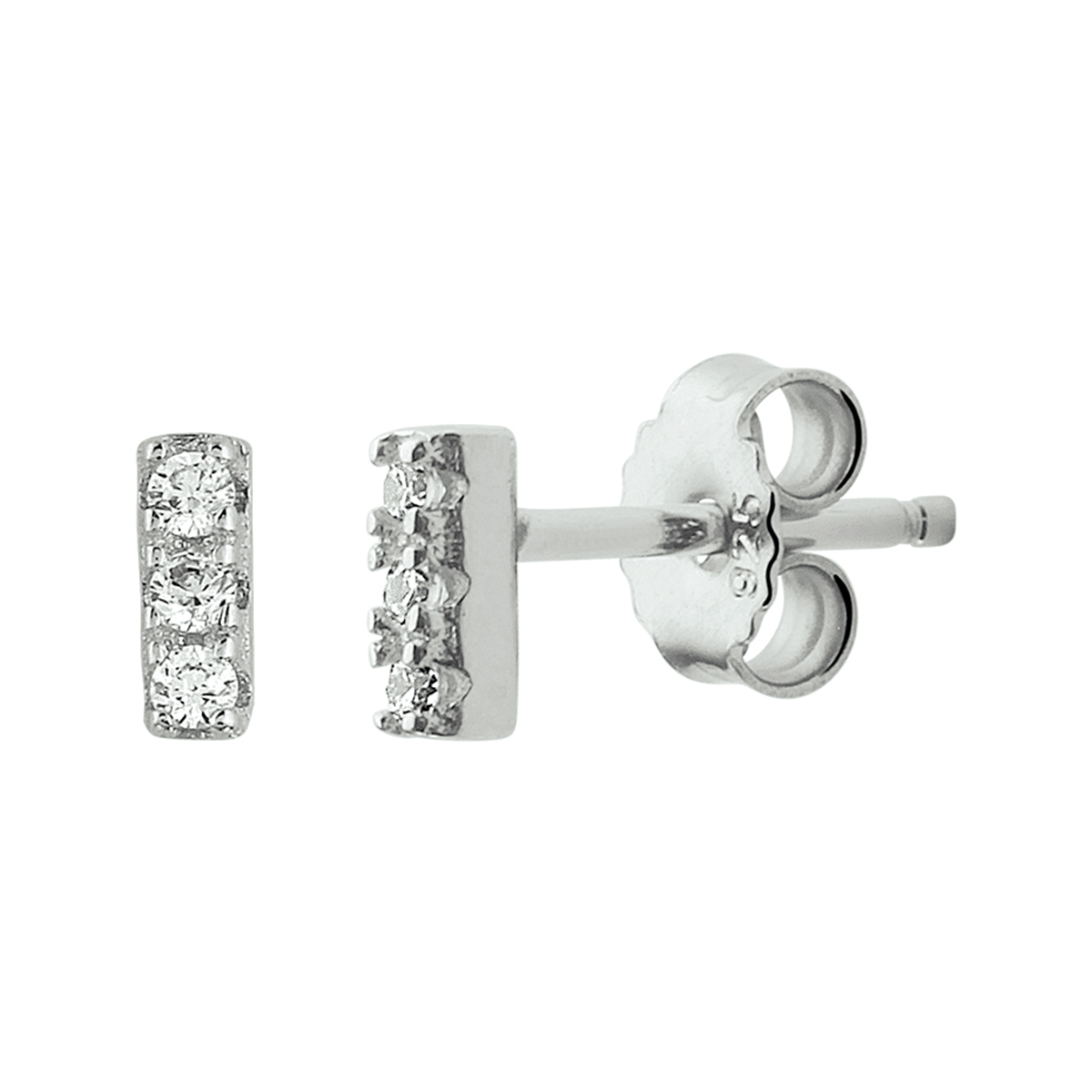 Gerhodineerd 925 zilveren oorknoppen in de vorm van een balkje uitgevoerd met een schitterende zirkonia rij. De oorknoppen hebben een afmeting van 5x1.7mm.