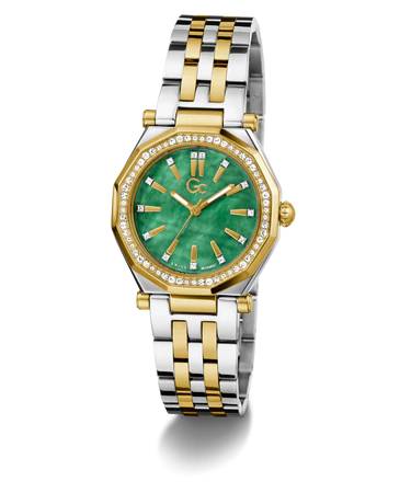Z55003L9. Guess Collection dameshorloge. Bicolor band en kast. Groene wijzerplaat. 