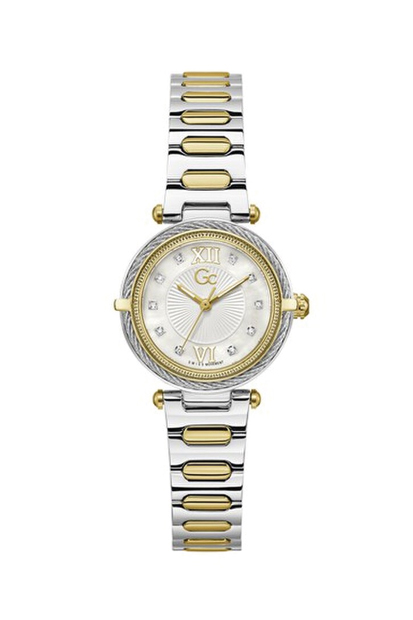 Z57002L1. Guess Collection dames horloge. Bicolor band en kast. Parelmoer kleurige wijzerplaat. 