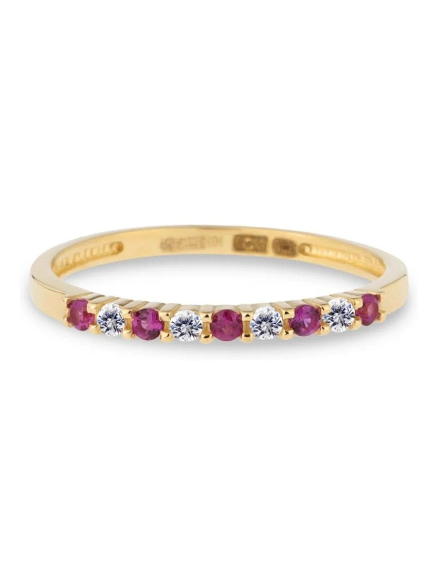 gouden Swing ring, rood/wit zirconias mt54