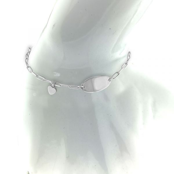 Zilveren graveer plaat armband paperclip schakel 